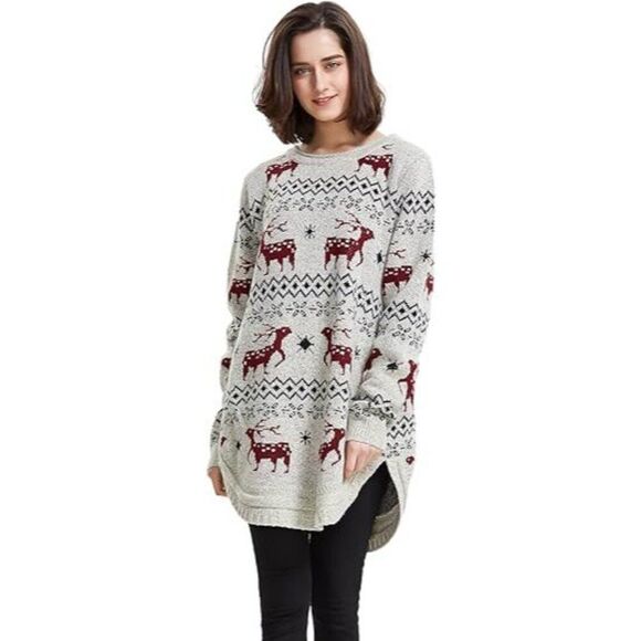 Sweaters - shineflow beige reindeer christmas sweater size l large